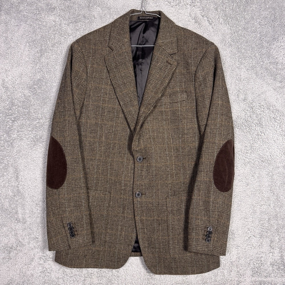 Banana Republic Blazer Men 42L Donegal Glen Wool Elbow Patch Sport Coat Academia